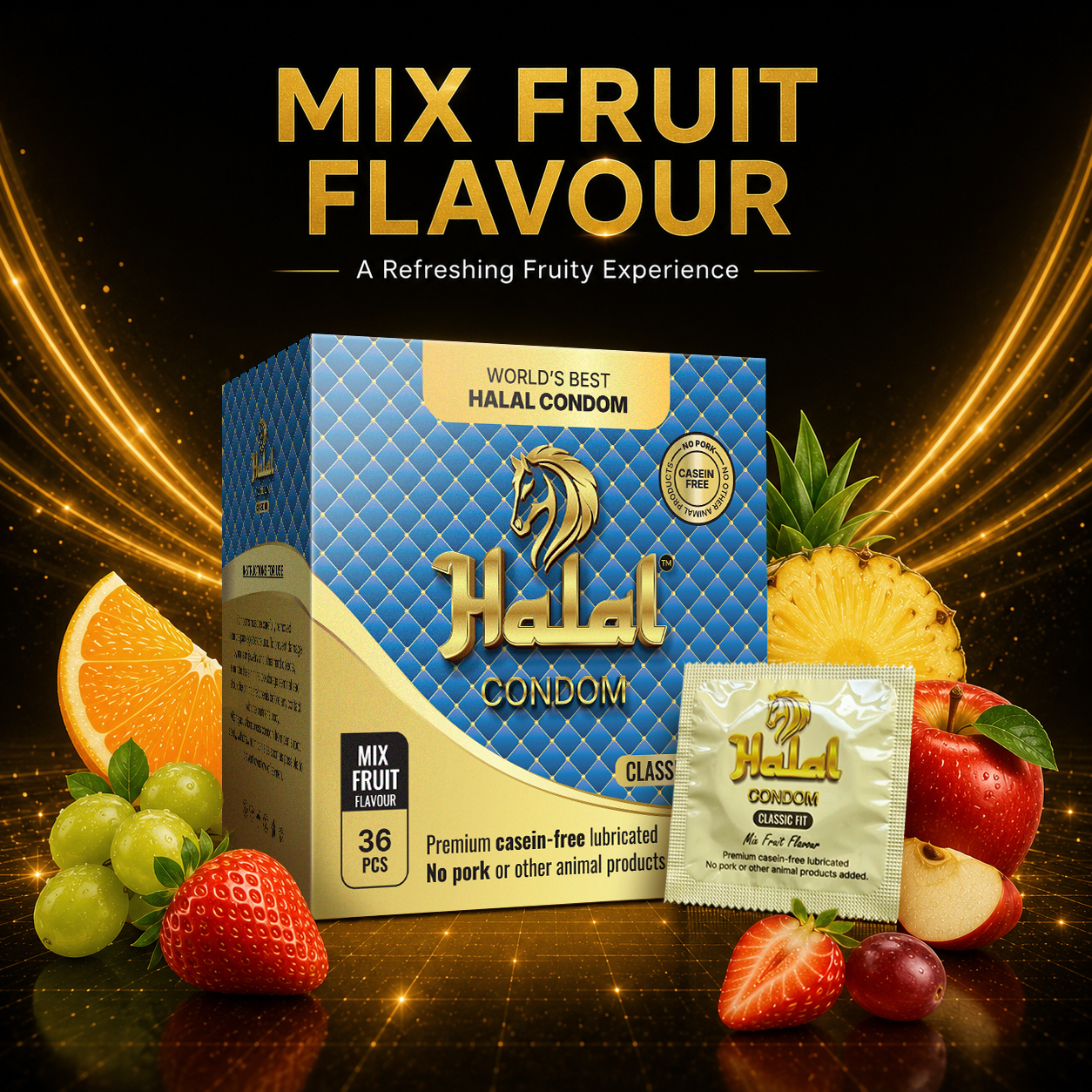 Halal Condoms Classic Fit mix fruit packaging campaign